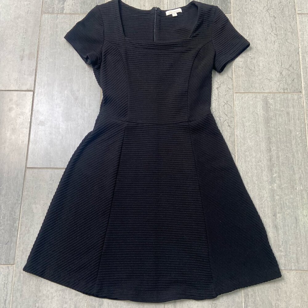 Ella Moss Textured Stripe A-Line Short Sleeve Midi Dress Black Size Medium